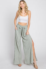 Light Olive Ditsy Floral Side Slit Maternity Pants