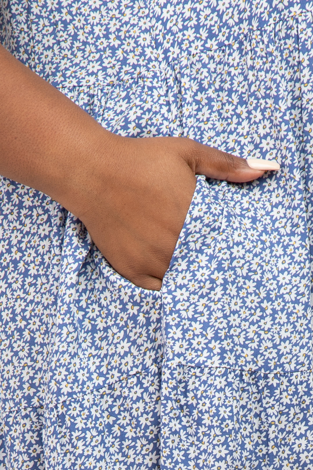 Blue Floral Button Front Tiered Plus Dress