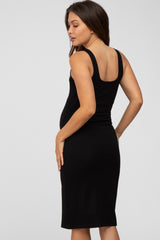 Black Fitted Maternity Midi Tank Dress