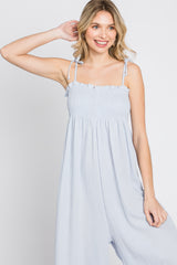 Light Blue Gauze Smocked Tie Strap Jumpsuit