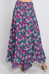 Fuchsia Floral Hi-Low Button Front Skirt