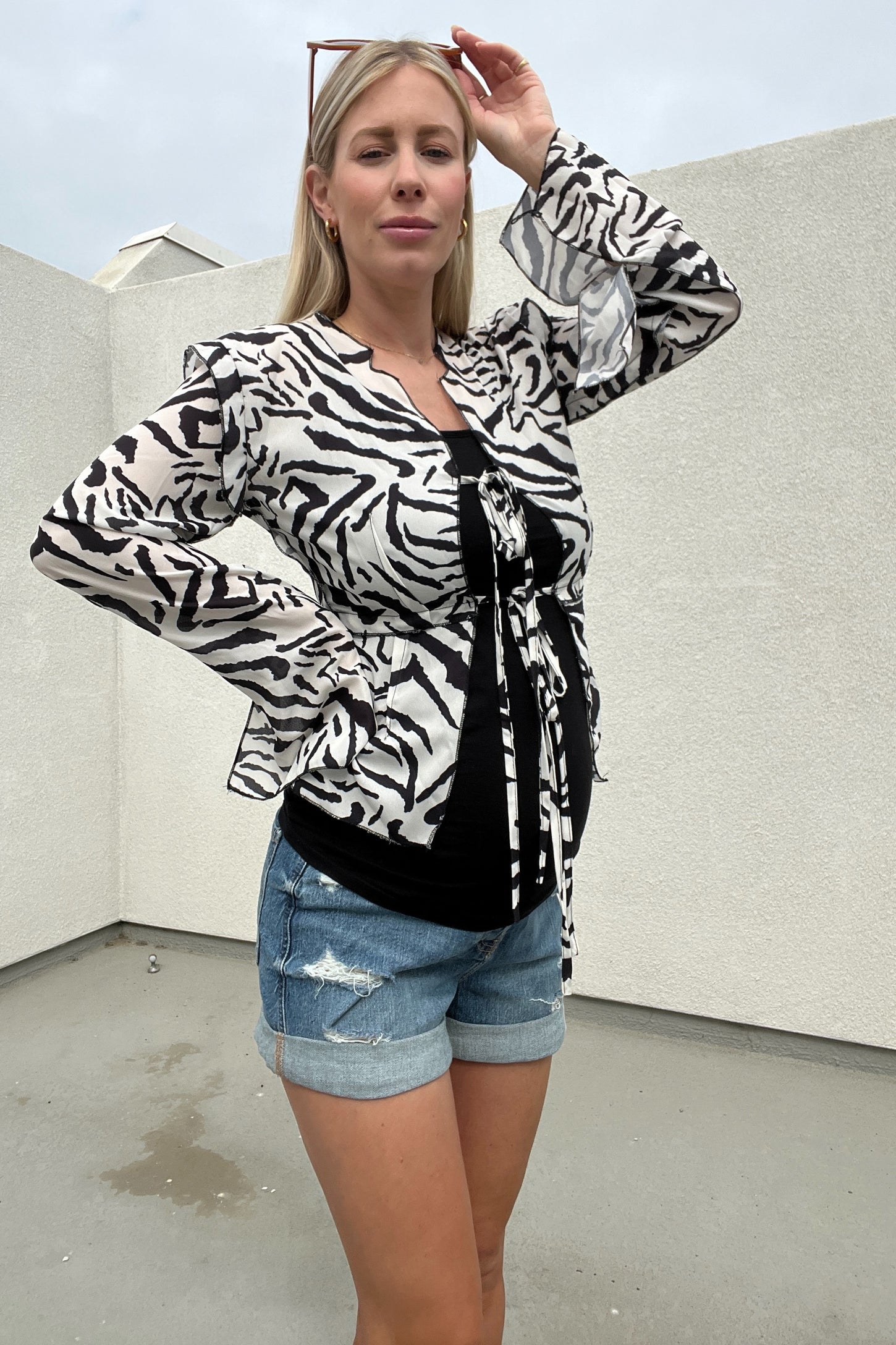 Blue Distressed Cuffed Maternity Denim Shorts