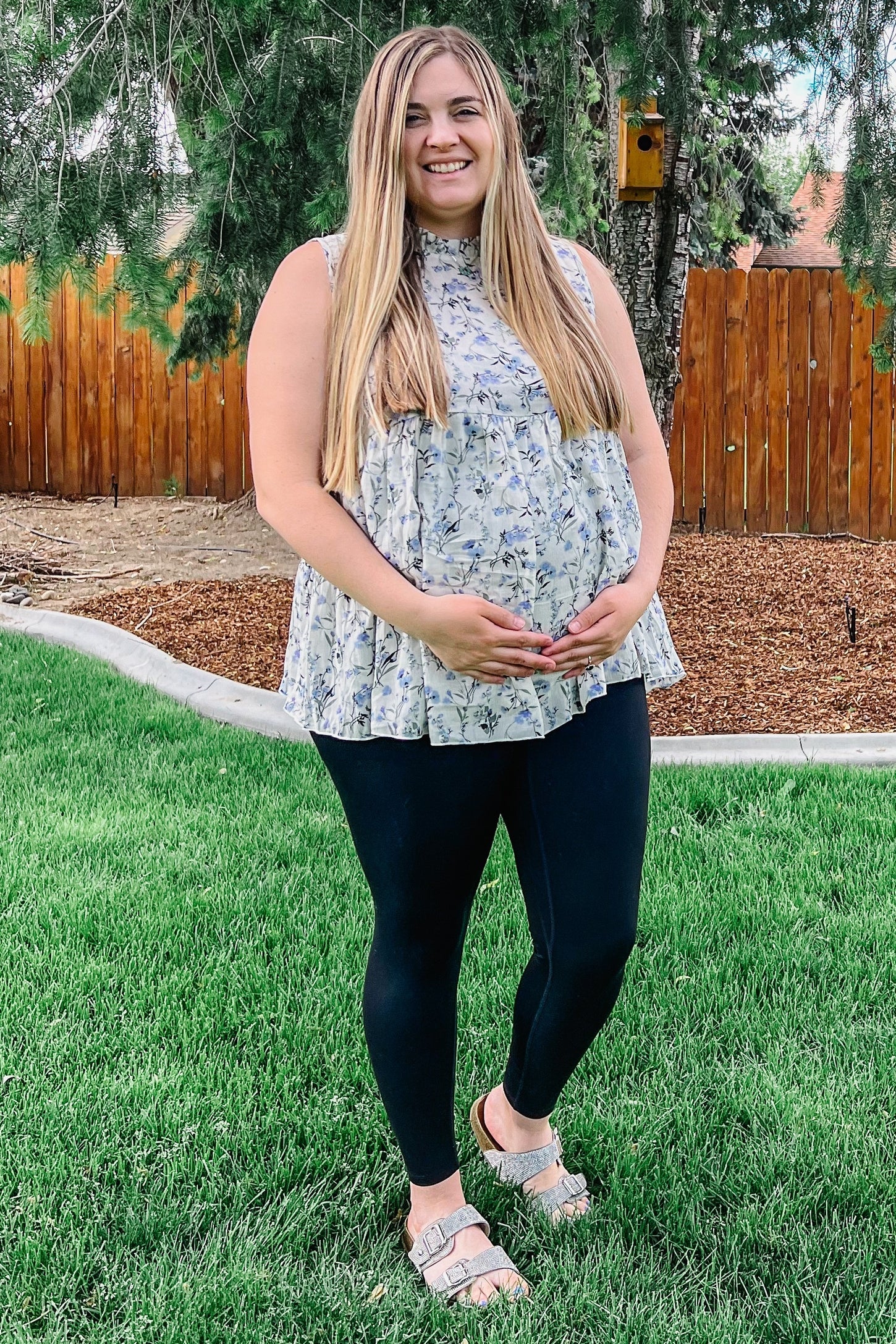 Ivory Floral Sleeveless Babydoll Maternity Top