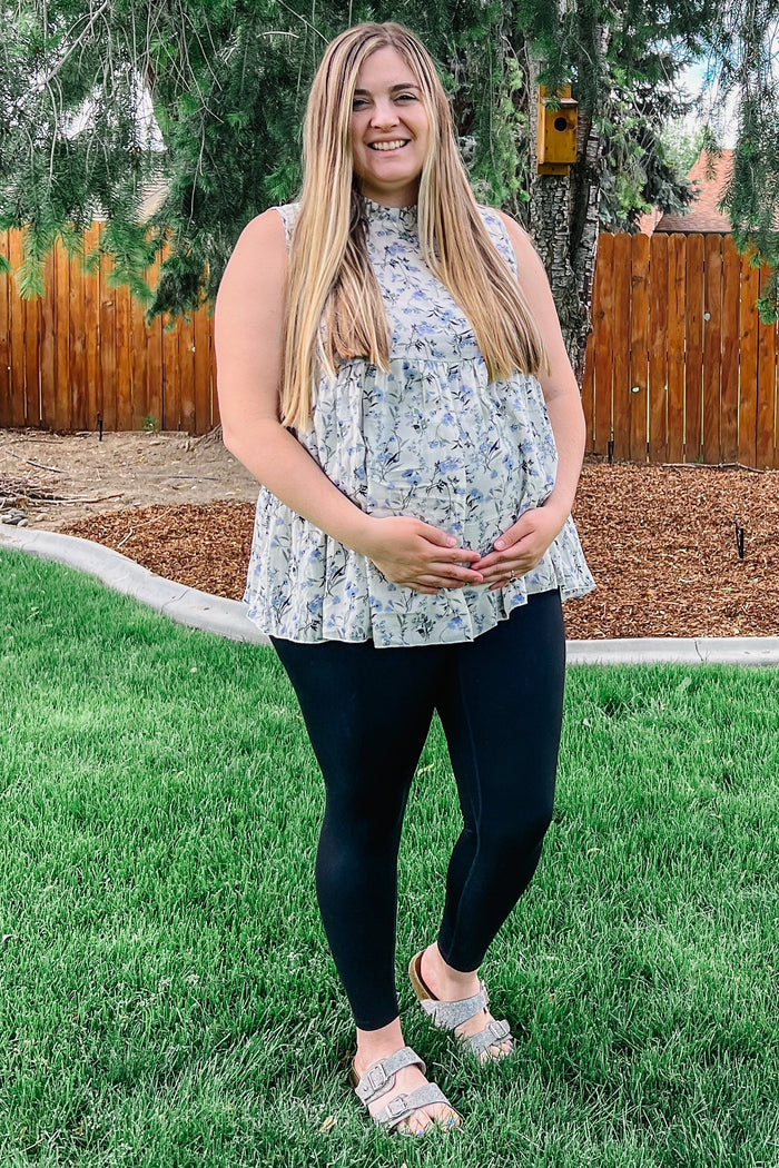 Ivory Floral Sleeveless Babydoll Maternity Top