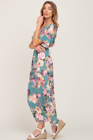 Jade Floral Wrap Front Waist Tie Maxi Dress