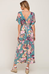 Jade Floral Wrap Front Waist Tie Maxi Dress