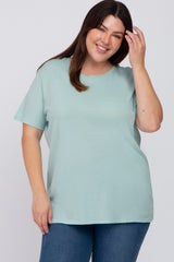Light Olive Solid Short Sleeve Plus Maternity Top