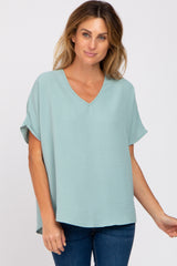 Light Jade Short Sleeve Maternity Blouse