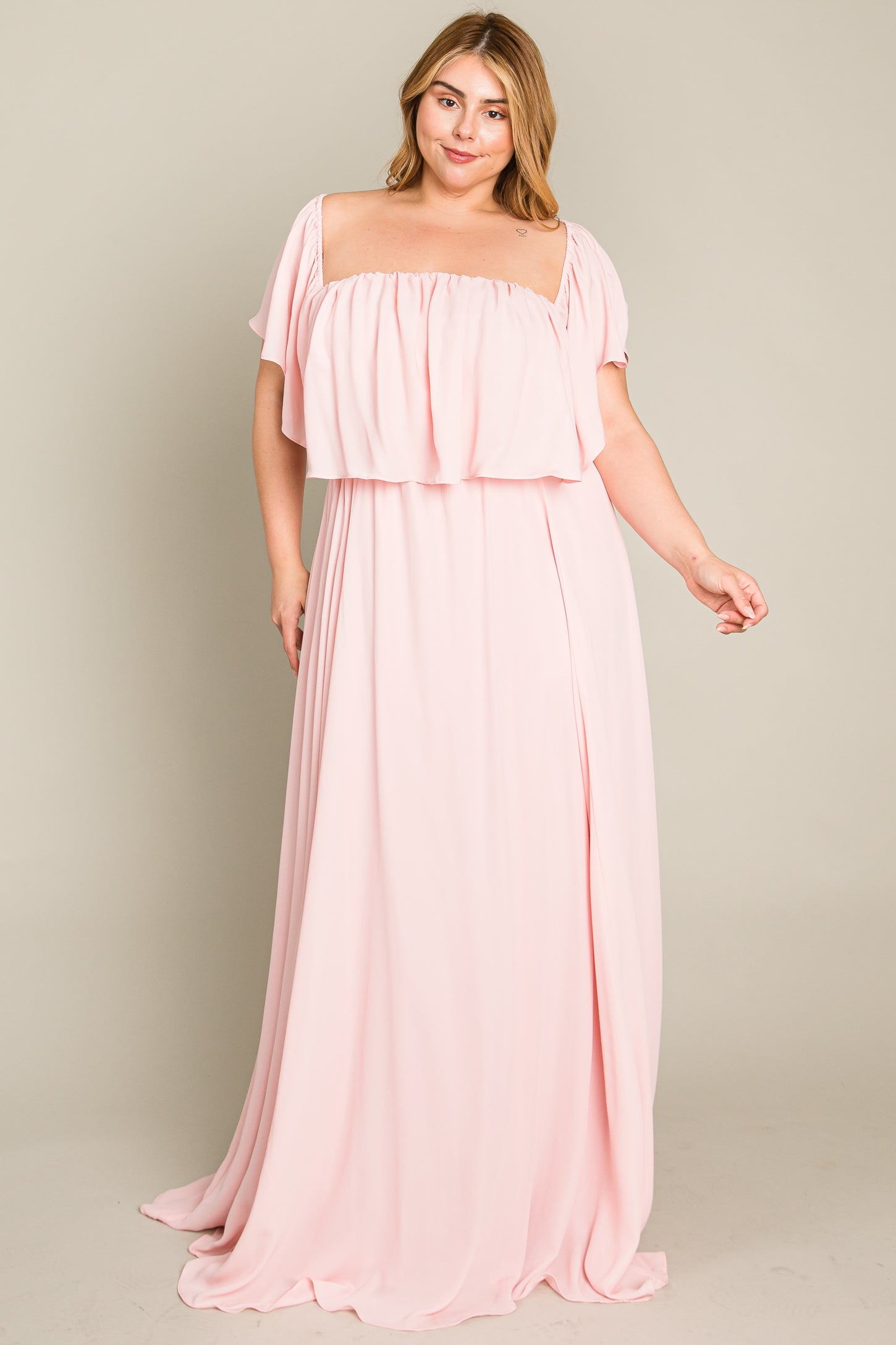 Light Pink Chiffon Off Shoulder Maternity Plus Gown