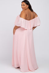 Light Pink Chiffon Off Shoulder Maternity Plus Gown