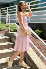 Lavender Smocked Shoulder Tie Dress