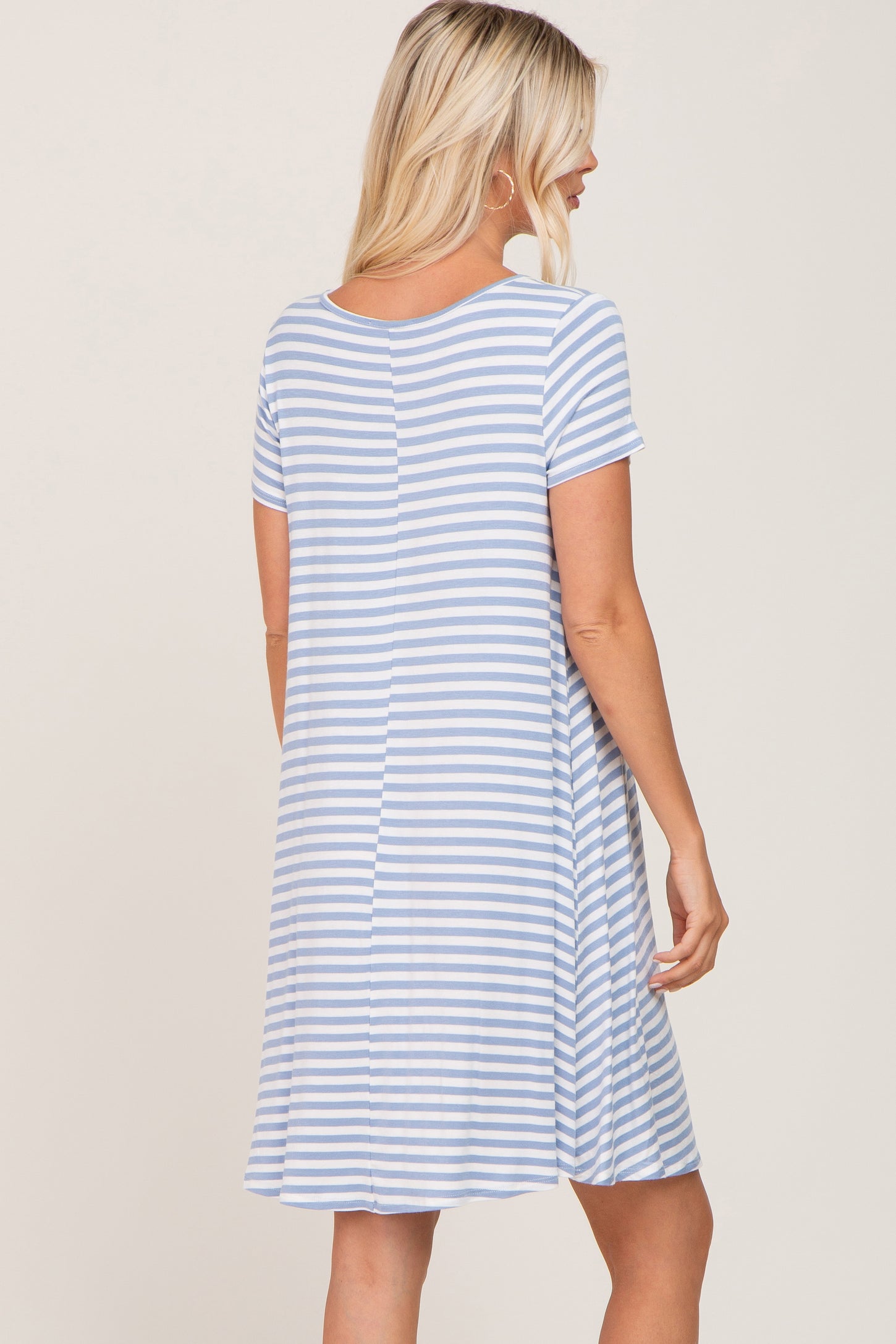 Blue Striped Short Sleeve Dress