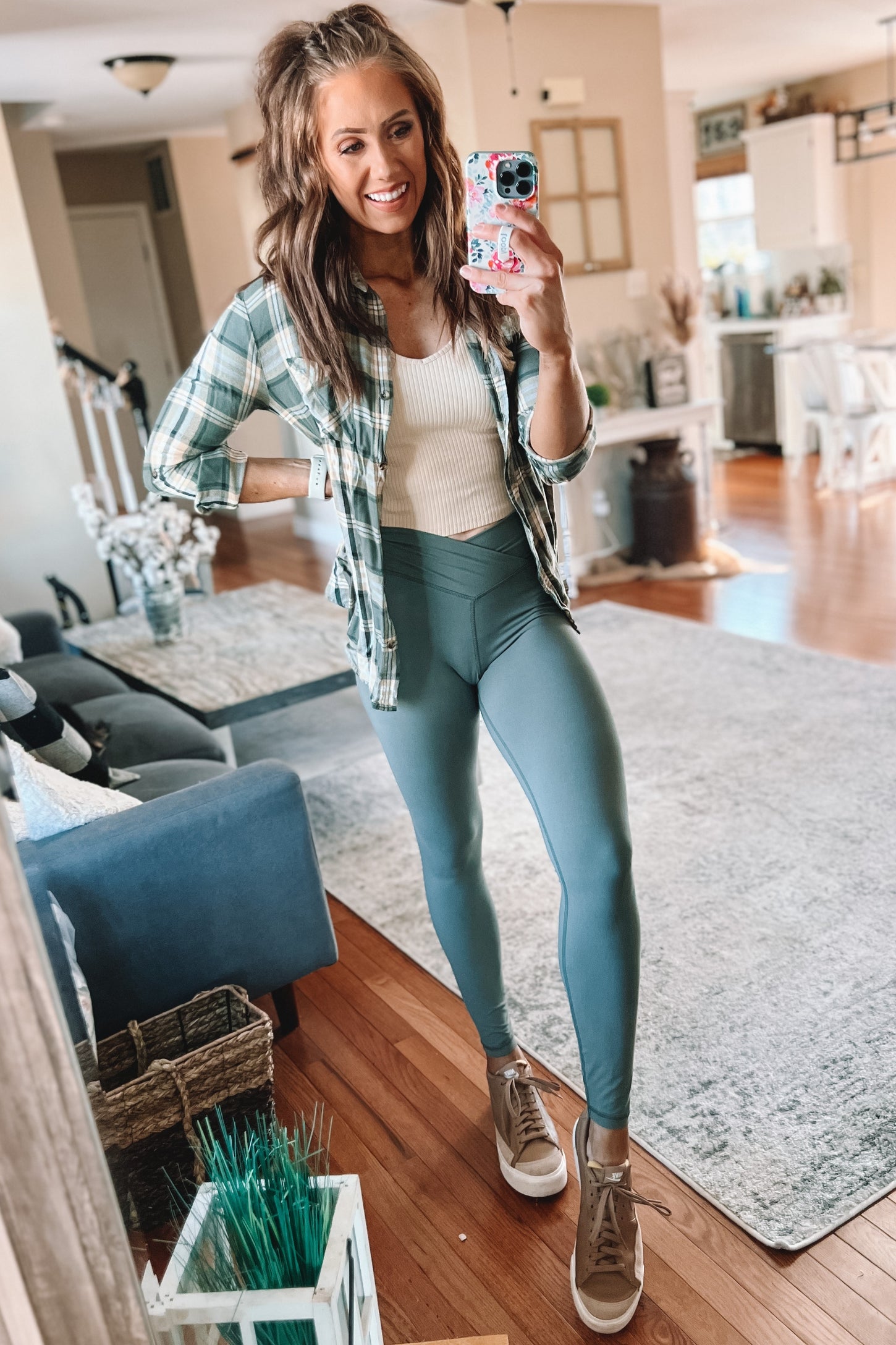 Light Olive Crossover Waist Leggings