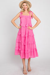 Fuchsia Ruffle Tiered Midi Dress
