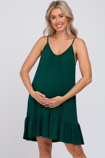 Green Ruffle Hem Maternity Swing Dress