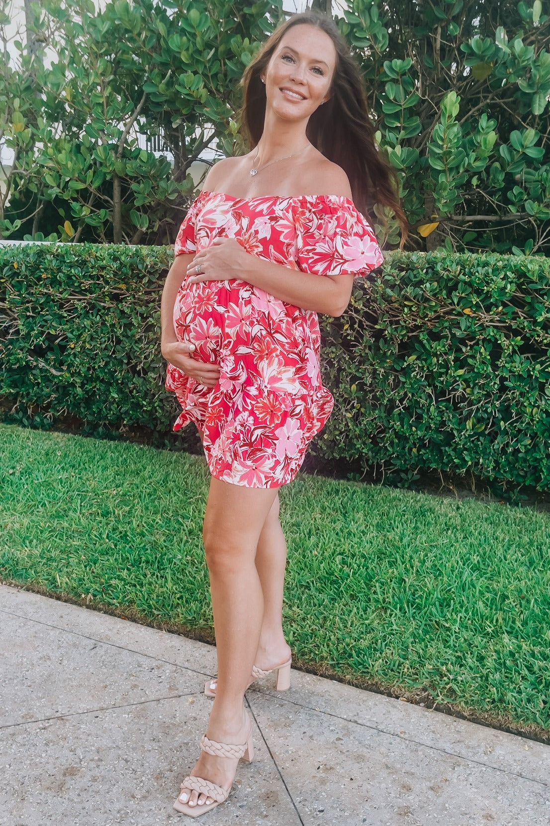 Fuchsia Floral Tiered Maternity Dress