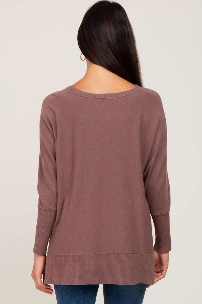 Mocha Dolman Sleeve Side Slit Sweater
