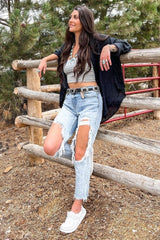 Black Lightweight Sheer Button Down Blouse