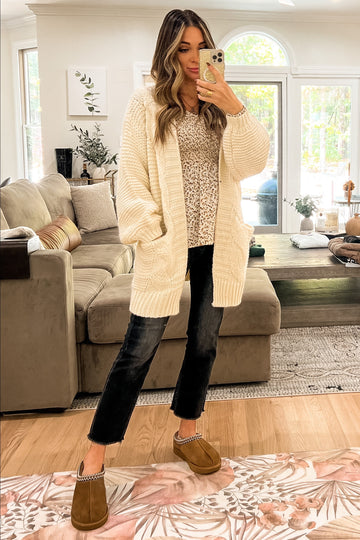 Cream Cable Knit Front Pocket Cardigan