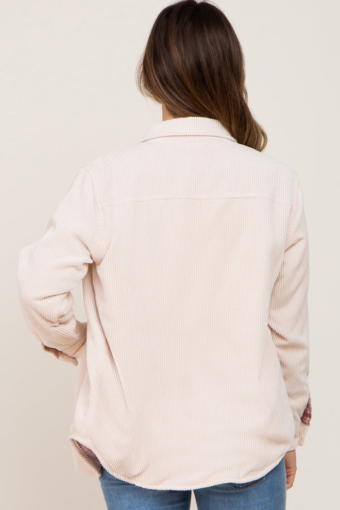 Cream Reversible Maternity Shirt Jacket
