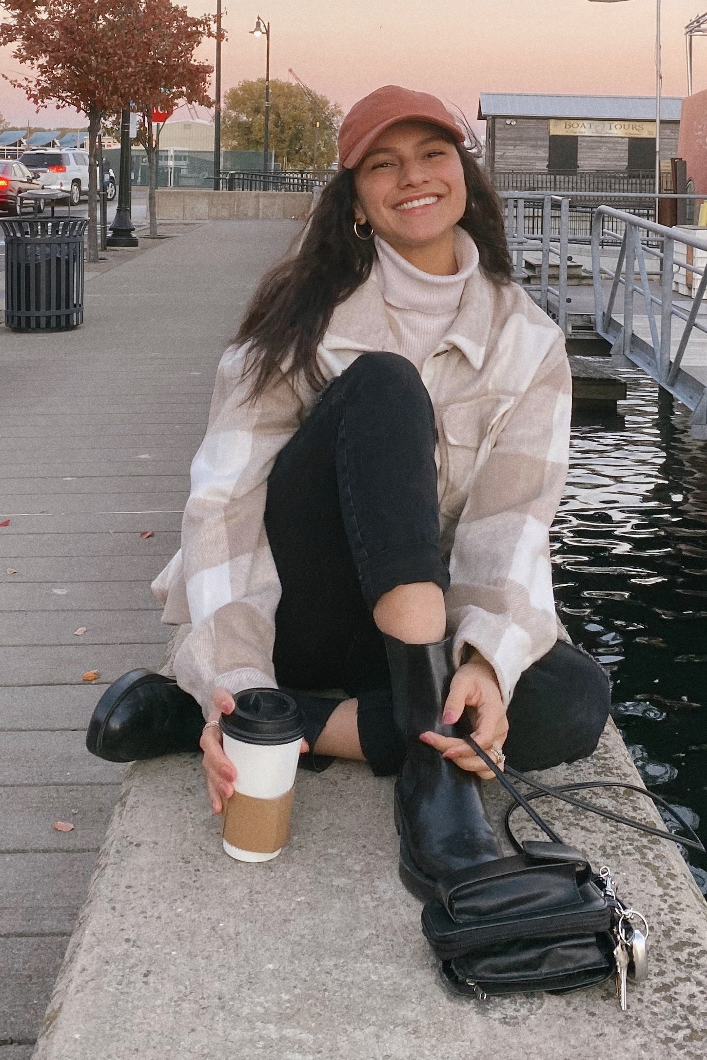 Beige Plaid Knit Shirt Jacket