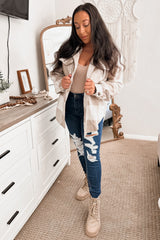 Beige Plaid Knit Shirt Jacket