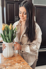 Beige Plaid Knit Shirt Jacket