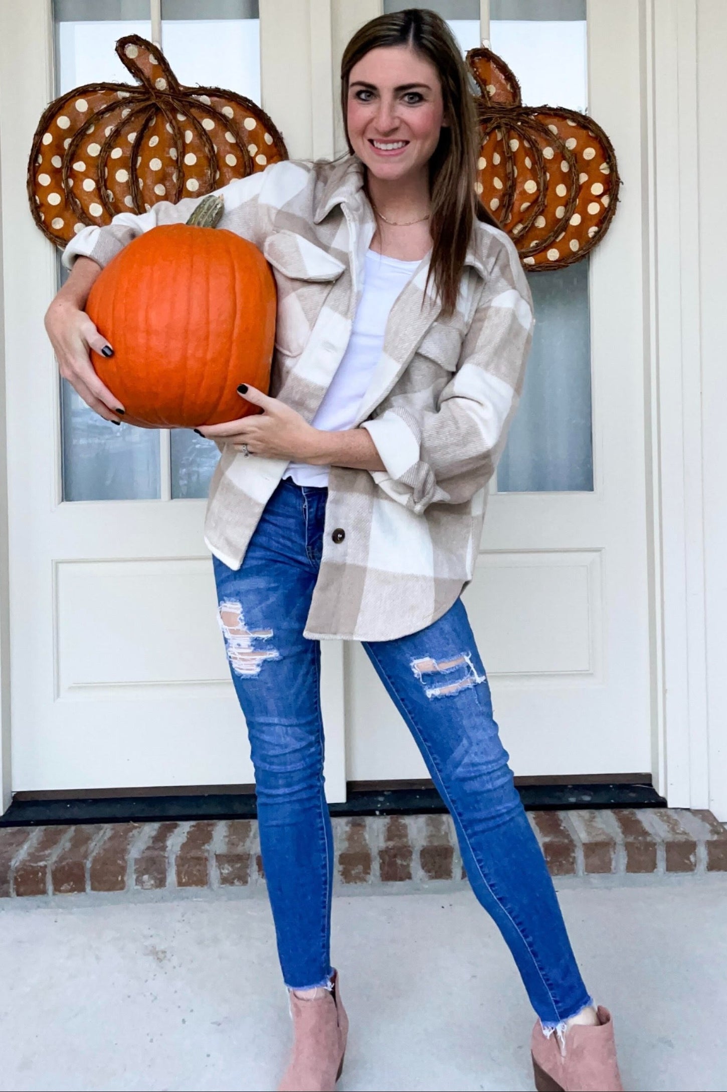 Beige Plaid Knit Shirt Jacket