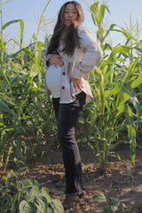 Beige Plaid Knit Maternity Shirt Jacket