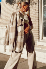 Beige Plaid Knit Shirt Jacket