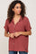 Burgundy Collared Button-Down Short Sleeve Blouse