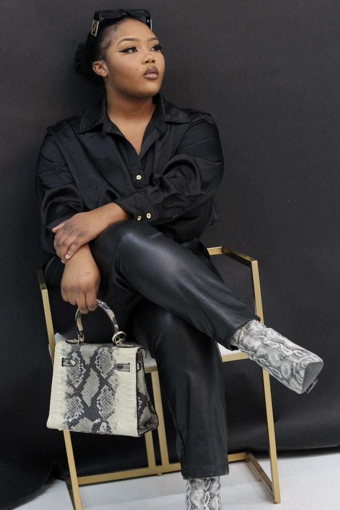 Black Satin Button Up Blouse