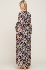 Black Floral Chiffon Maternity Maxi Dress