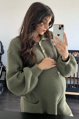 Olive Button Down Maternity Sweater Romper