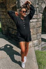 Black Button Down Maternity Sweater Romper