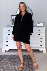 Black Button Down Maternity Sweater Romper