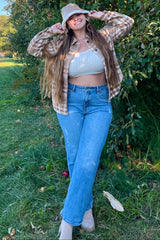 Light Mocha Plaid Front Pocket Shacket