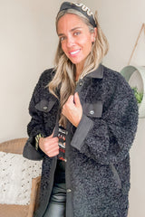 Black Contrast Oversized Sherpa Coat