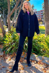 Black Contrast Oversized Sherpa Coat