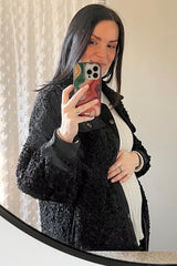 Black Contrast Oversized Sherpa Maternity Coat
