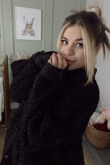 Black Contrast Oversized Sherpa Maternity Coat