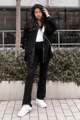 Black Contrast Oversized Sherpa Coat