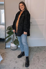 Black Contrast Oversized Sherpa Maternity Coat