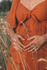 Rust Front Tie Ruffle Sleeve Maternity Midi Dress