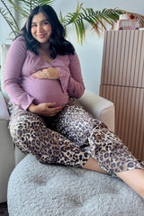 Mauve Ribbed Long Sleeve Wrap Maternity Nursing Top