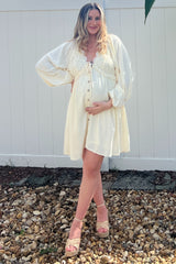 Beige Crochet Lace Button Front Maternity Dress