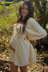 Beige Crochet Lace Button Front Maternity Dress