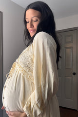 Beige Crochet Lace Button Front Maternity Dress