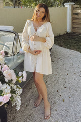 Beige Crochet Lace Button Front Maternity Dress