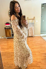 Ivory Floral Chiffon Ruffle Maternity Maxi Dress